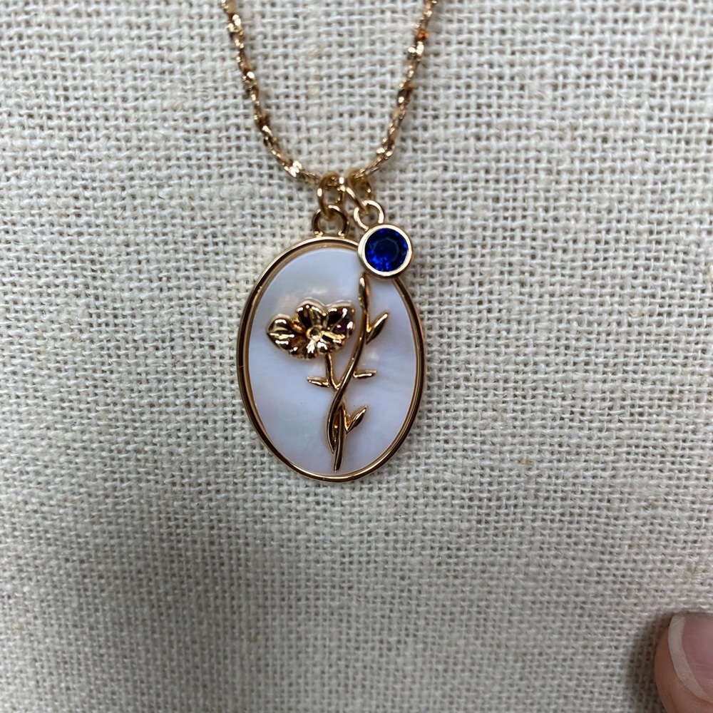 September birthstone, Birthflower necklace, gold tone